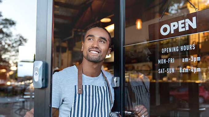 Man in cafe door