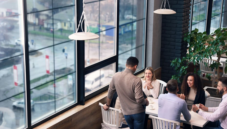 group at the table with view