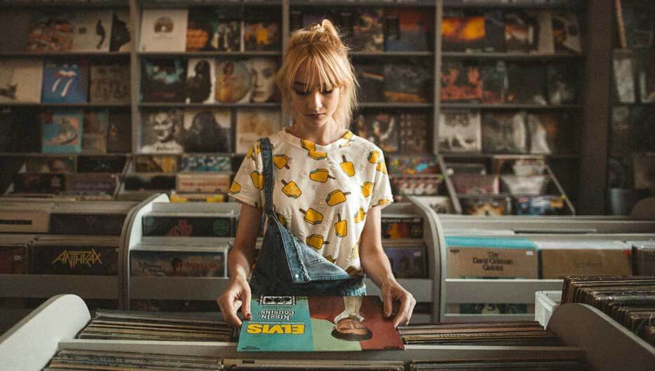 woman in record shop