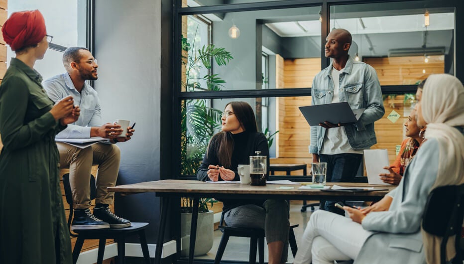 group of people having informal meeting 